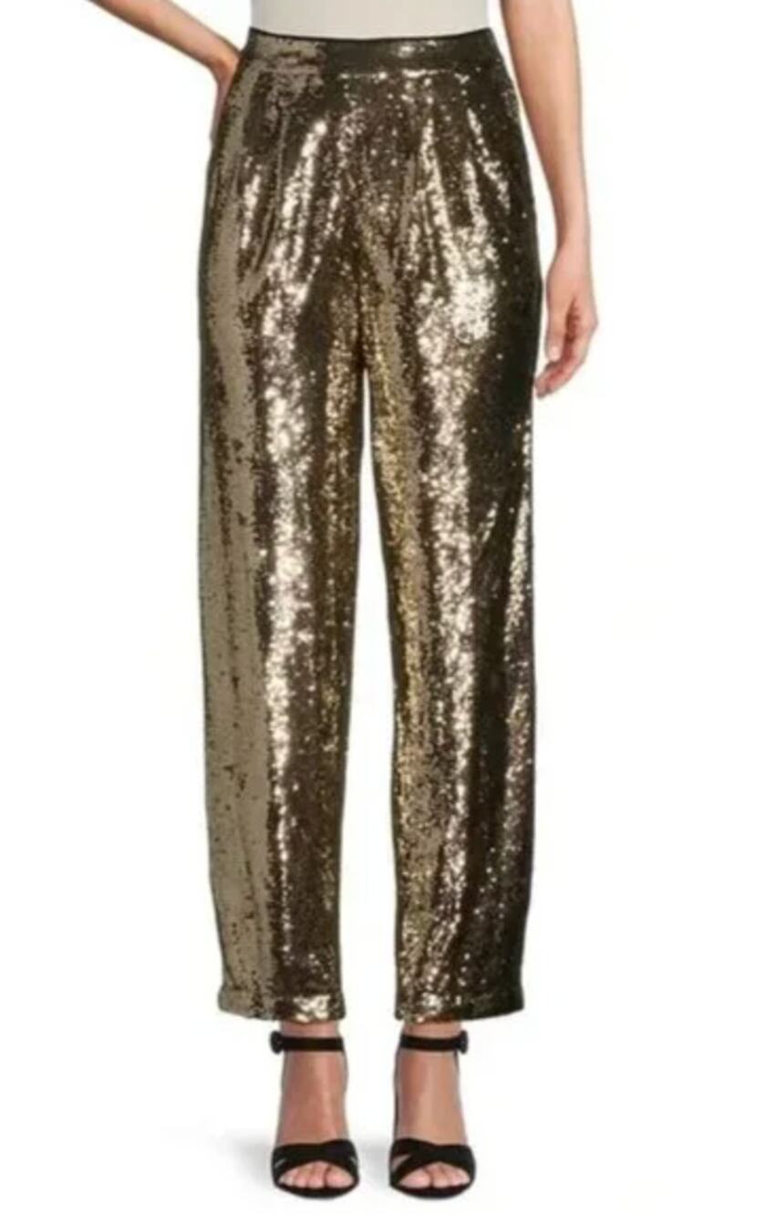 Antonio Melani Sequined Geri Pants High Waisted Straight Party Gold US 0 NWT